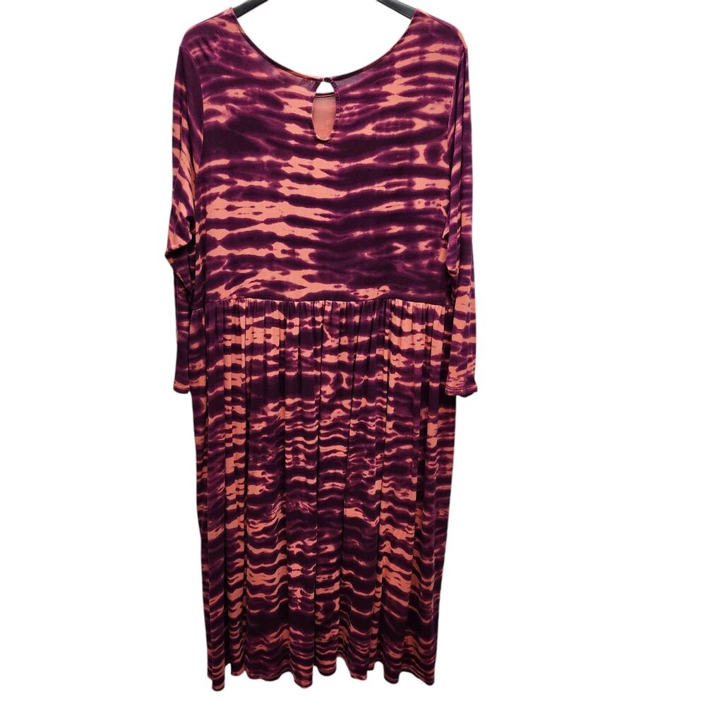 Terra and Sky Baby Doll Dress Womens 3X Tie Dye Purple Coral Keyhole Back Casual - Picture 3 of 9